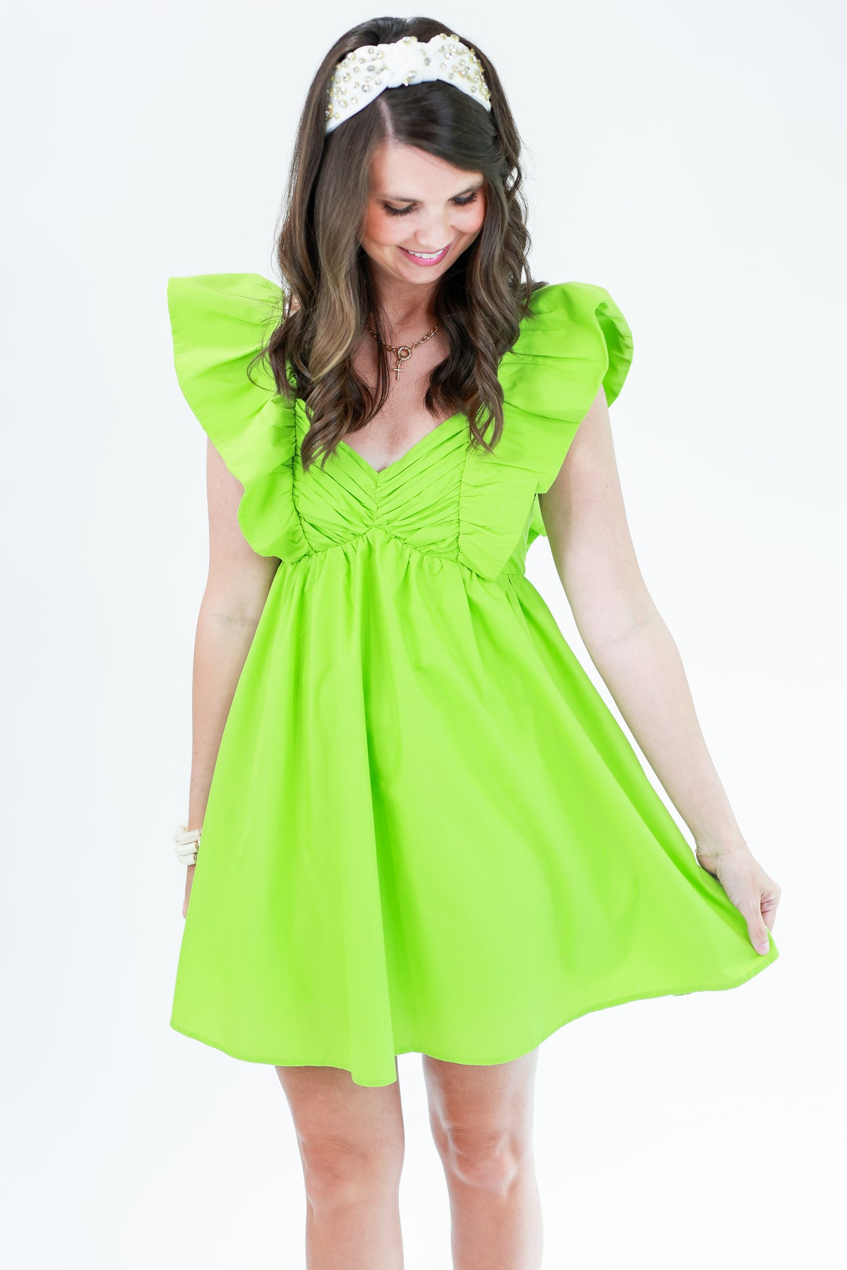 Diva Moment Ruffle Dress In Chartreuse