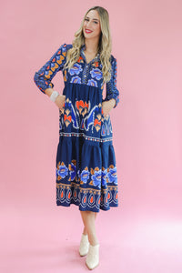 Vineyard Vibes Midi Dress In Navy