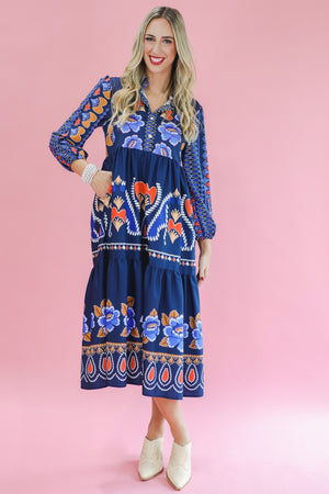 Vineyard Vibes Midi Dress In Navy