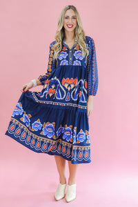 Vineyard Vibes Midi Dress In Navy