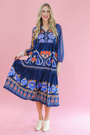 Vineyard Vibes Midi Dress In Navy