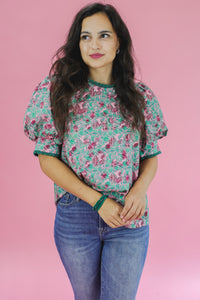 Playful Happening Floral Top In Garnet