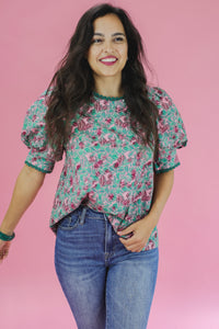 Playful Happening Floral Top In Garnet