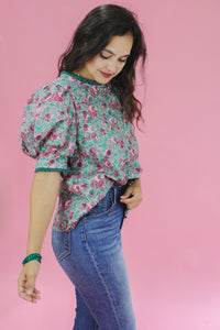 Playful Happening Floral Top In Garnet