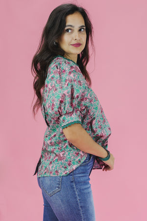 Playful Happening Floral Top In Garnet