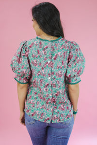 Playful Happening Floral Top In Garnet