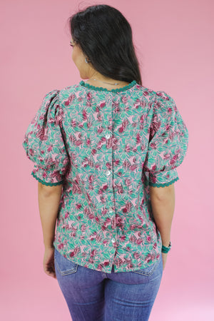 Playful Happening Floral Top In Garnet