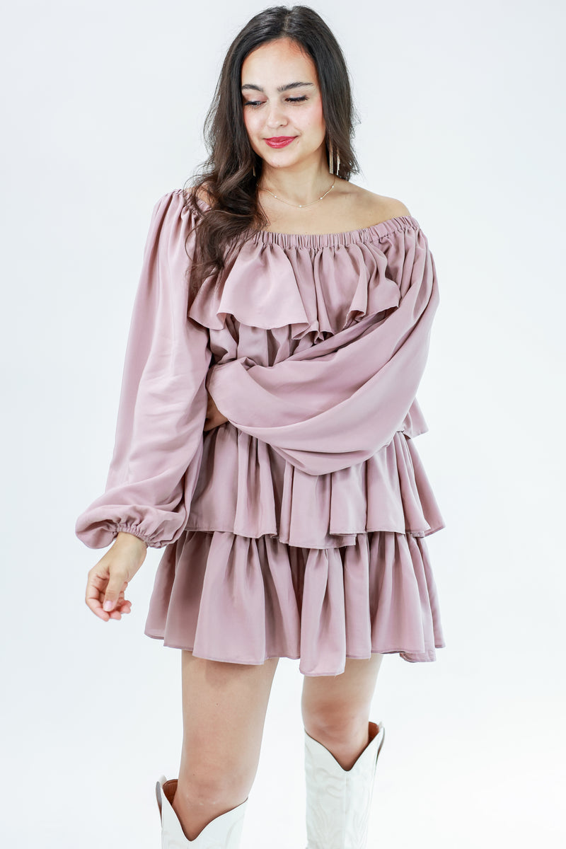 Dancing Queen Tiered Dress In Dusty Mauve by Mable