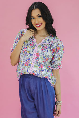 Hopeful Days Floral Top In Ecru