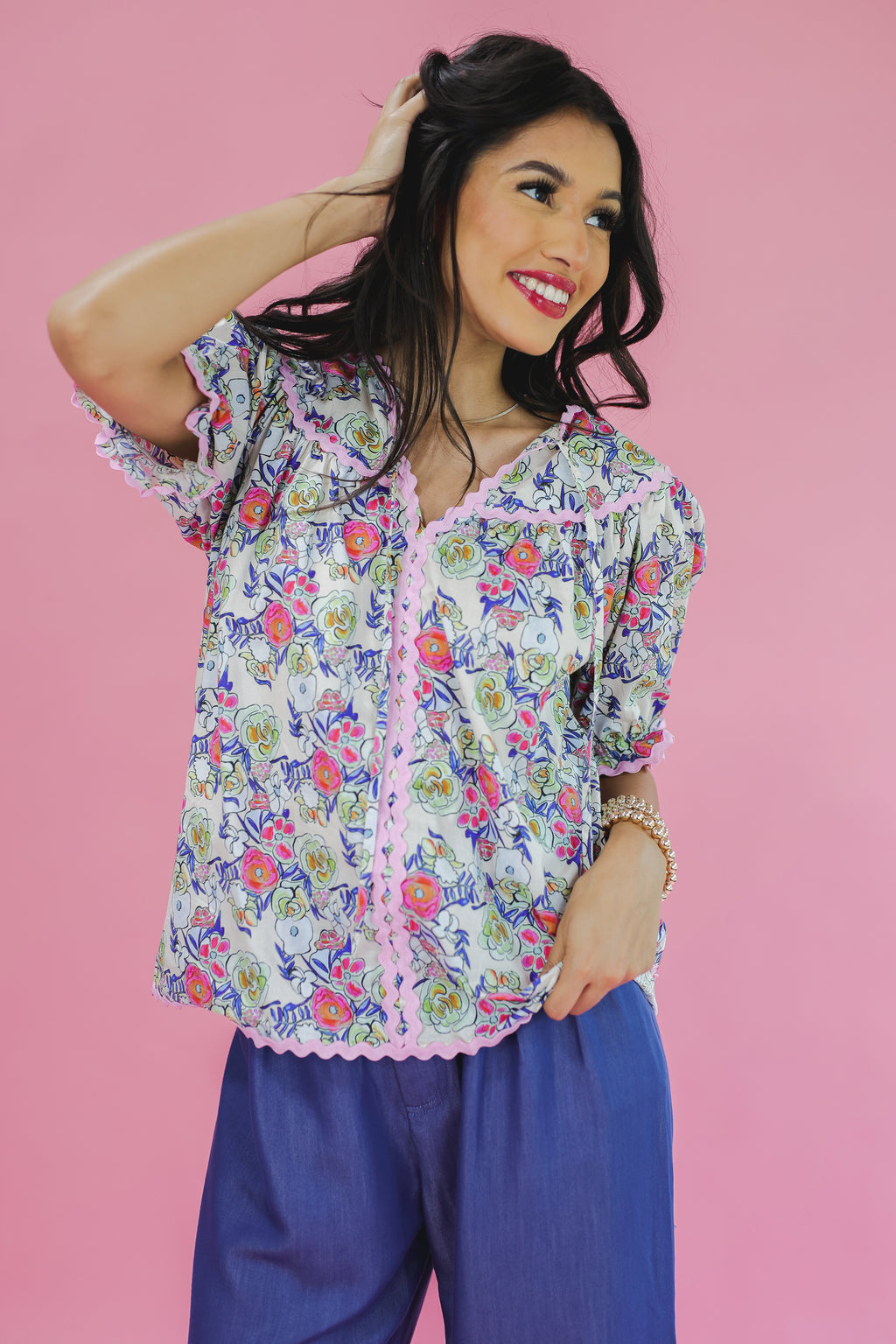 Hopeful Days Floral Top In Ecru