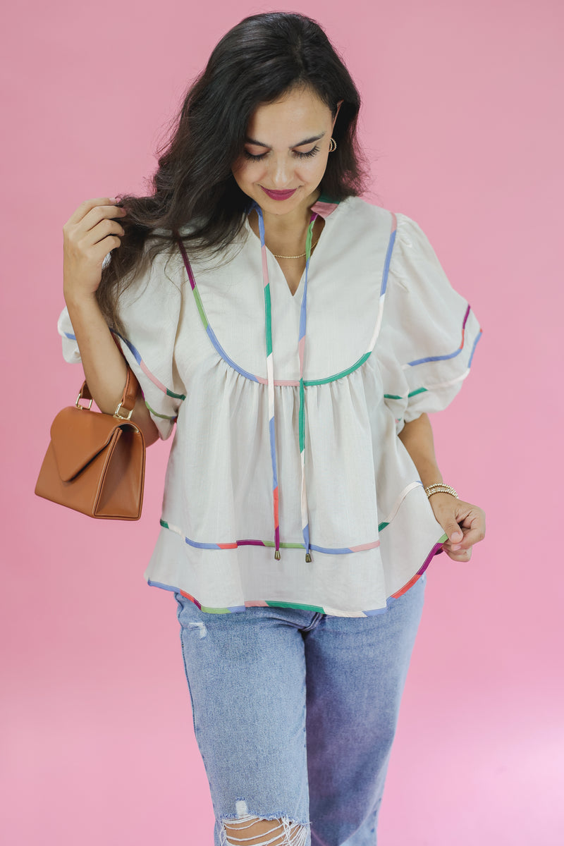 Colorful Days Shift Top In Ecru