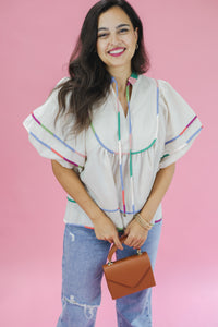 Colorful Days Shift Top In Ecru