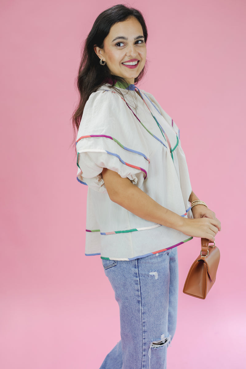 Colorful Days Shift Top In Ecru