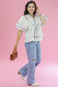 Colorful Days Shift Top In Ecru