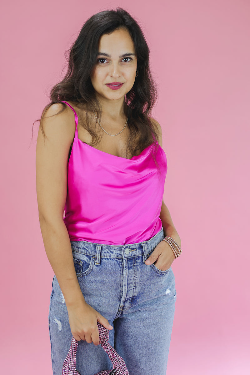 Rodeo Ready Satin Tank In Magenta