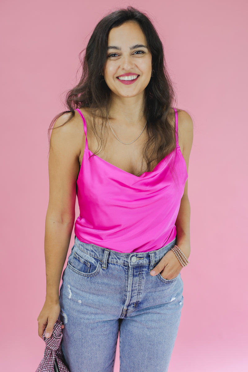 Rodeo Ready Satin Tank In Magenta