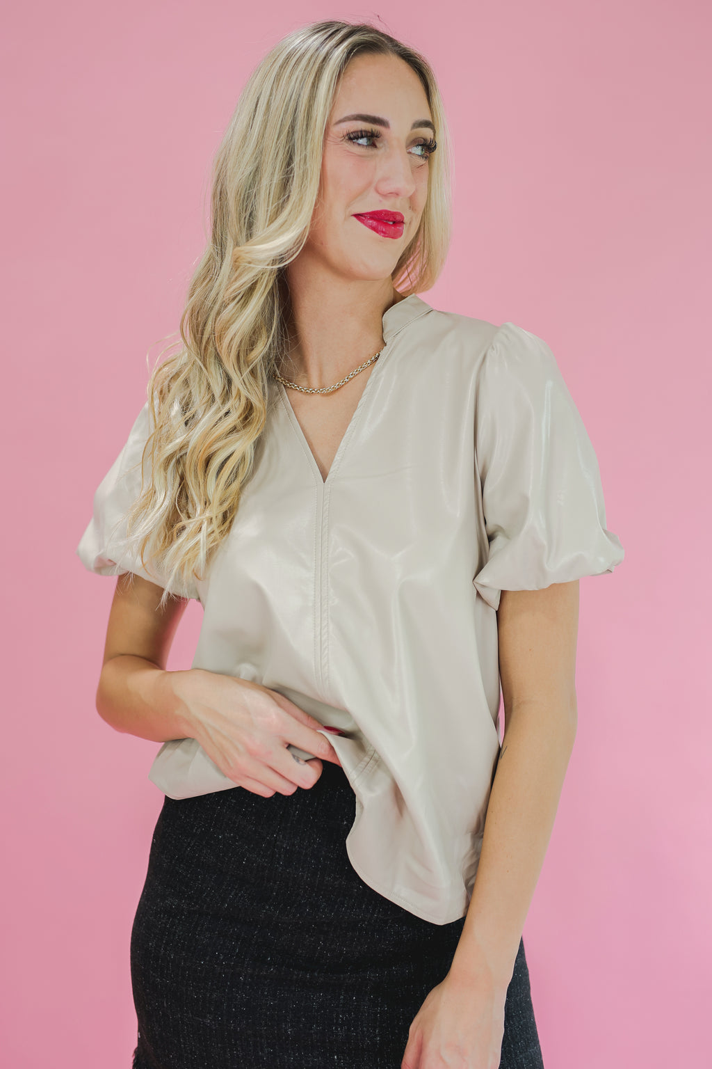 Go Getter Faux Leather Top In Ecru