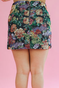 Blooming In Fall Floral Skirt In Black