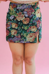 Blooming In Fall Floral Skirt In Black