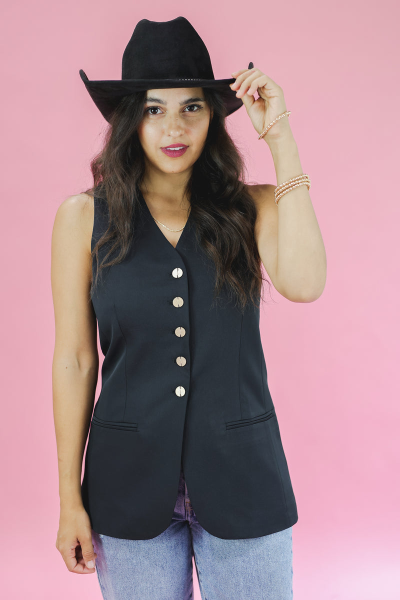 Cowgirl Take Me Away Vest In Black