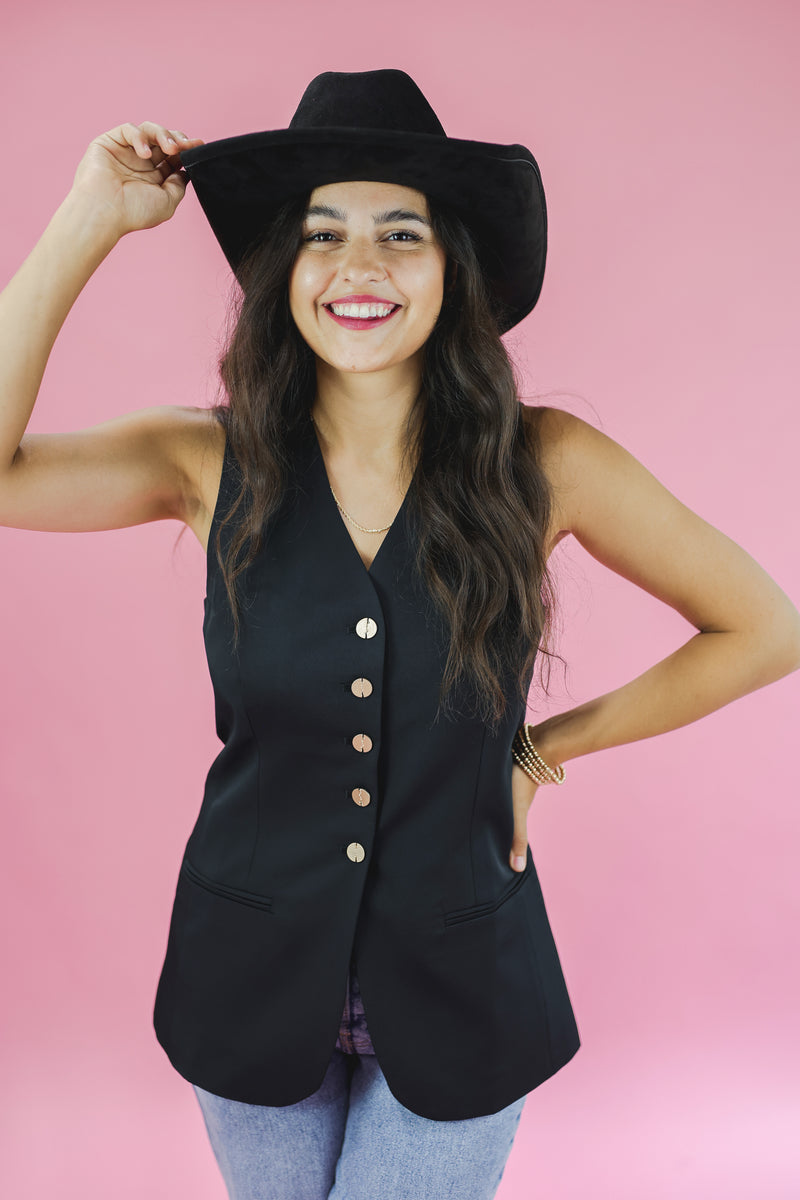 Cowgirl Take Me Away Vest In Black