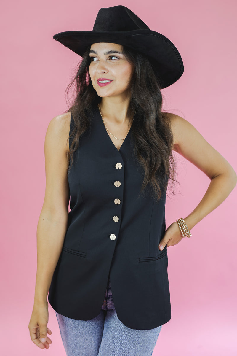 Cowgirl Take Me Away Vest In Black