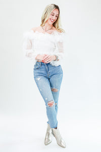 Complimenting Accent Tulle Top In White