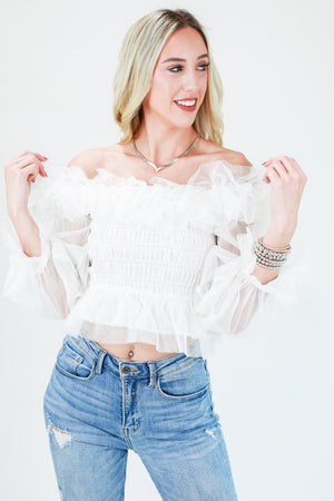 Complimenting Accent Tulle Top In White