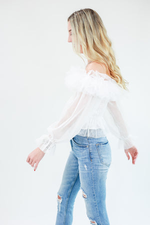 Complimenting Accent Tulle Top In White