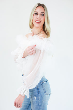 Complimenting Accent Tulle Top In White