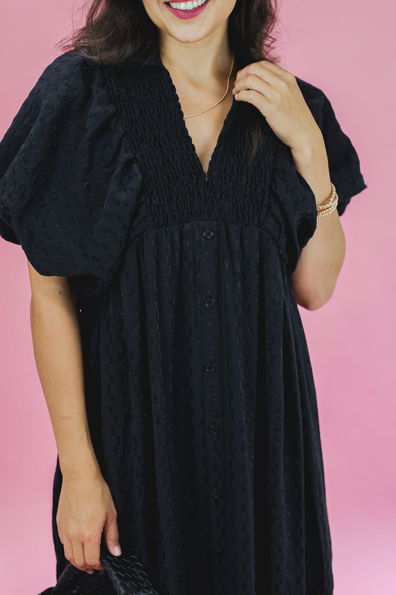 Carry On Smocked Midi Dress In Black