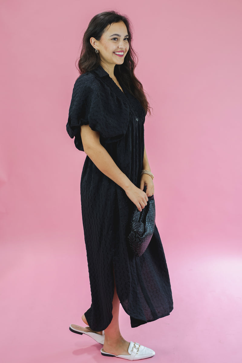 Carry On Smocked Midi Dress In Black