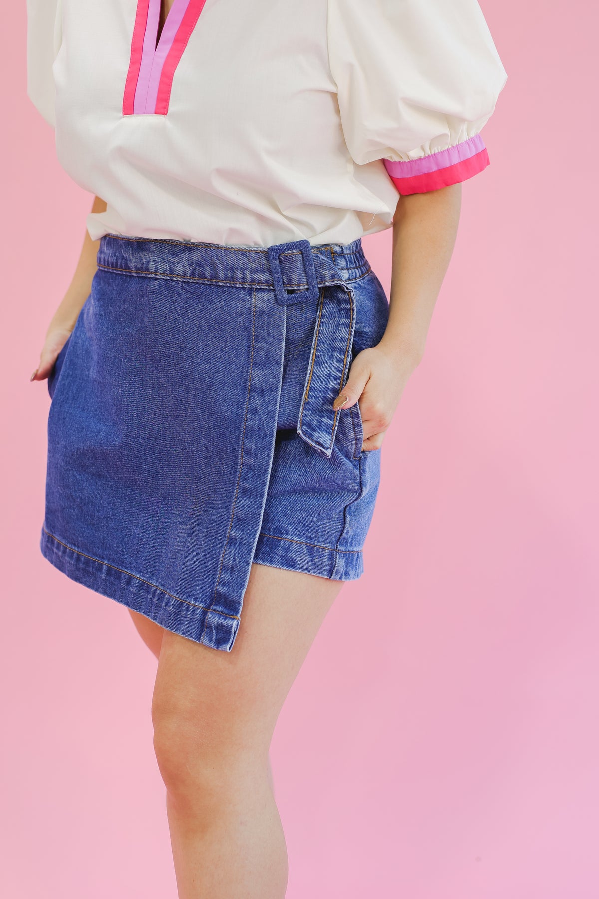 The Kitty Wrap Skort - Denim