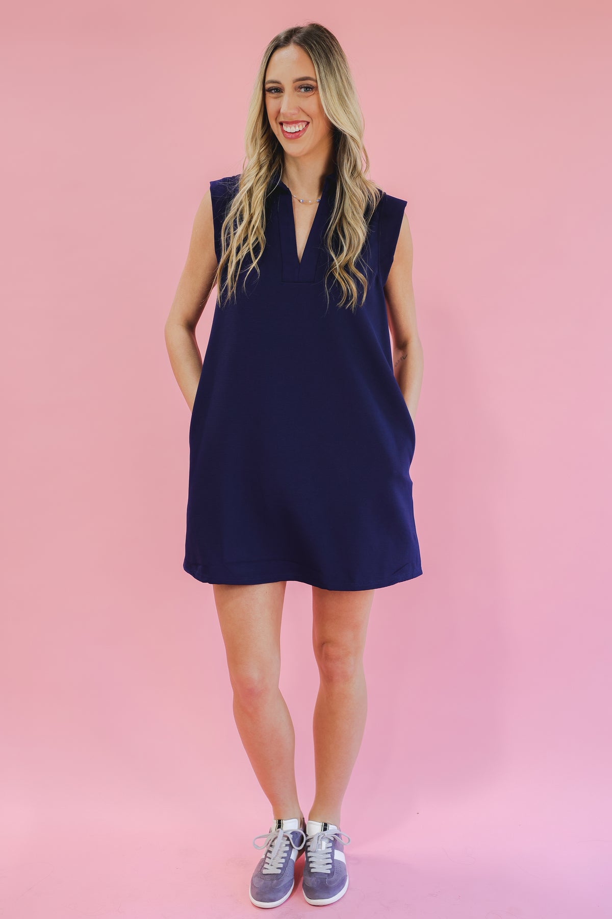 Girls Trip Ribbed Dress - Navy