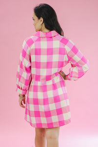 Brighter Times Gingham Shift Dress In Pink