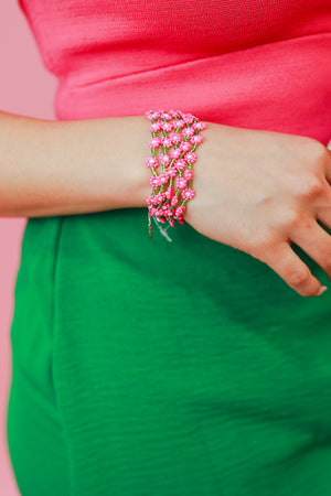 Garden Party Floral Bracelet Set In Fuchsia