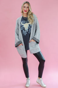 Snuggle & Coffee Fuzzy Cardigan In Grey