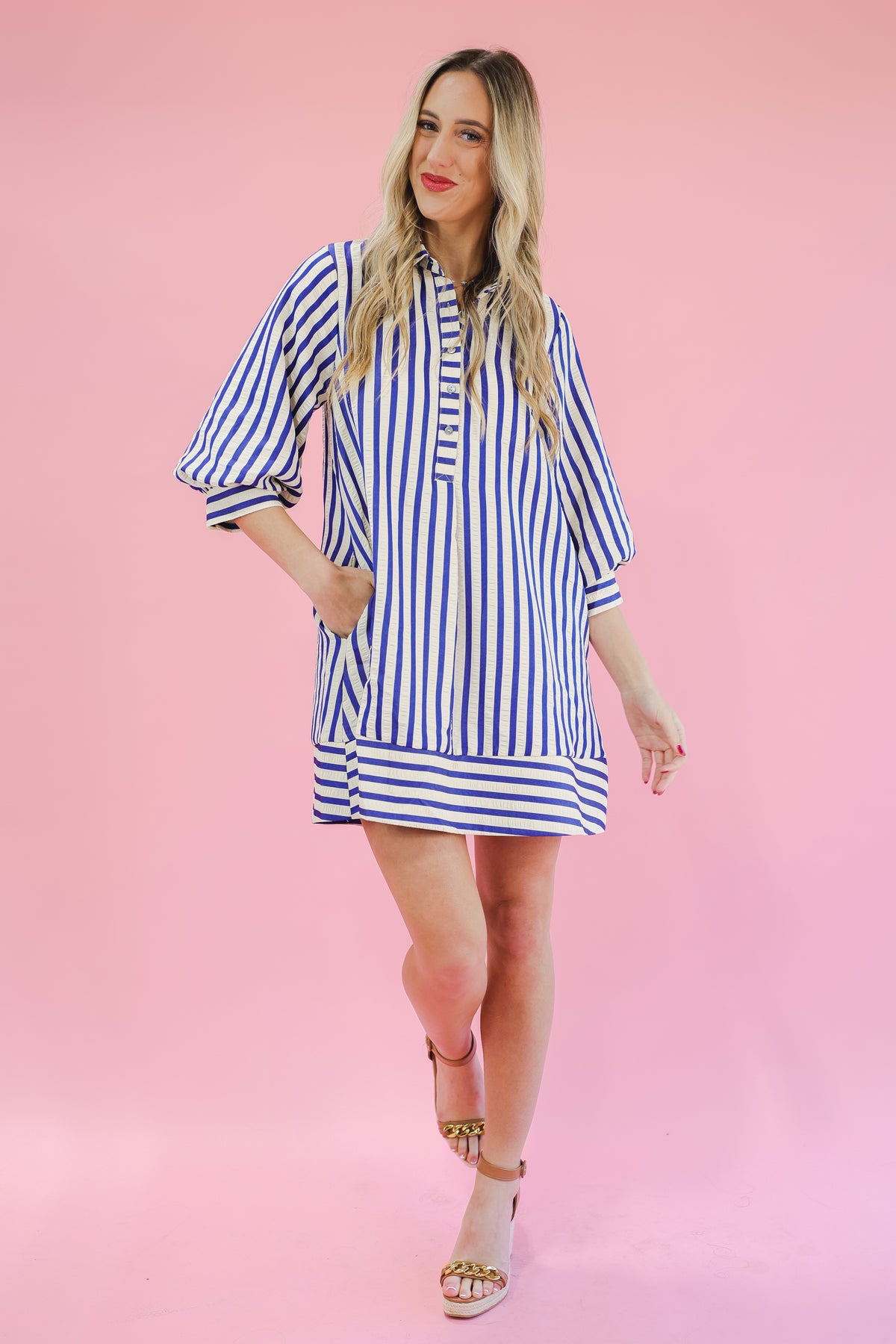 Quick Weekend Getaway Striped Dress - Royal