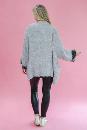 Snuggle & Coffee Fuzzy Cardigan In Grey