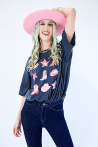 Cowboy Bingo Oversized Tee In Black