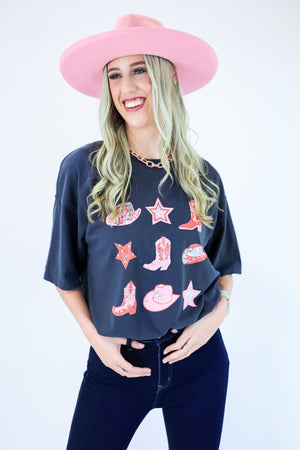 Cowboy Bingo Oversized Tee In Black