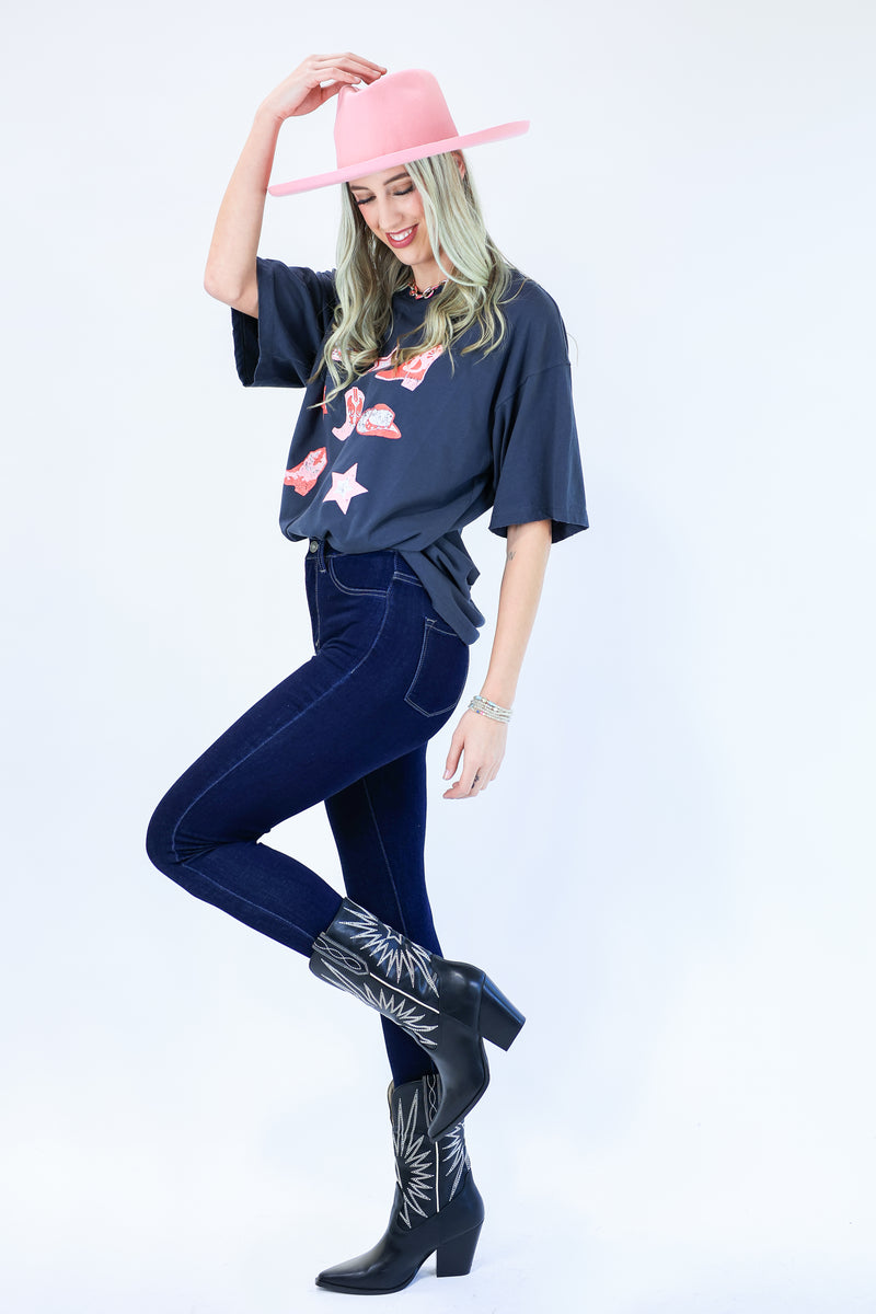 Cowboy Bingo Oversized Tee In Black