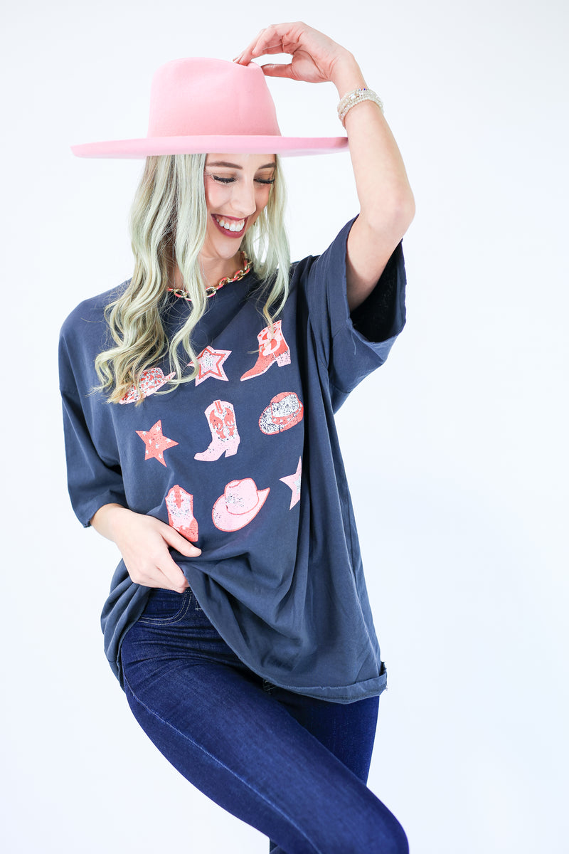 Cowboy Bingo Oversized Tee In Black