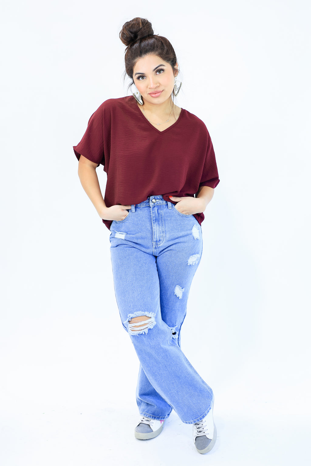 Living With Style Shift Top In Burgundy