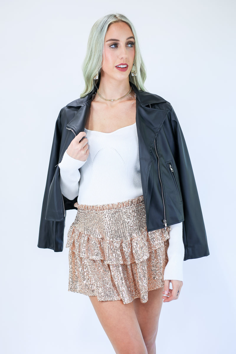 Shining After Midnight Sequin Skort In Champagne