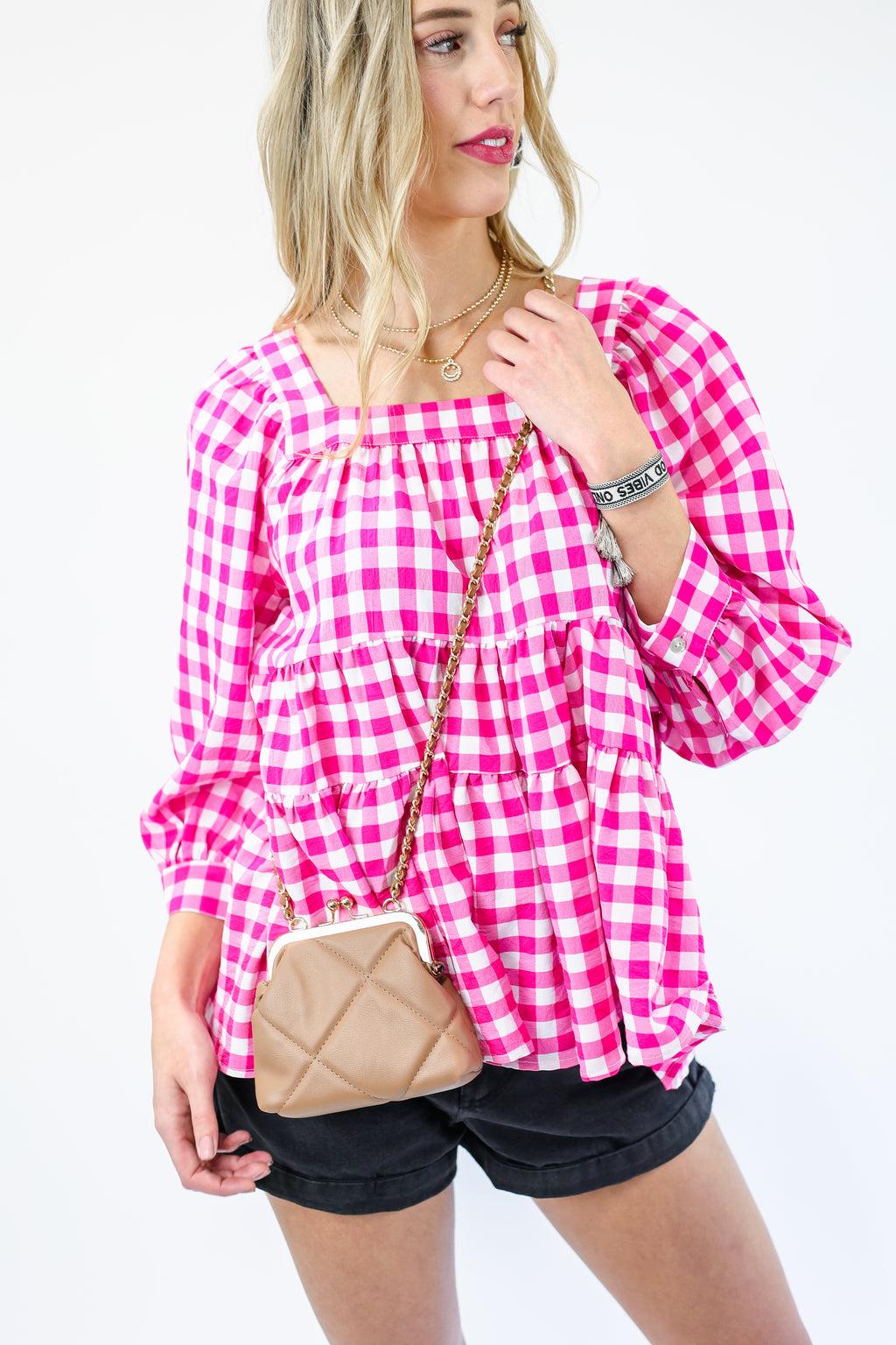 Girls Rule Gingham Top In Hot Pink