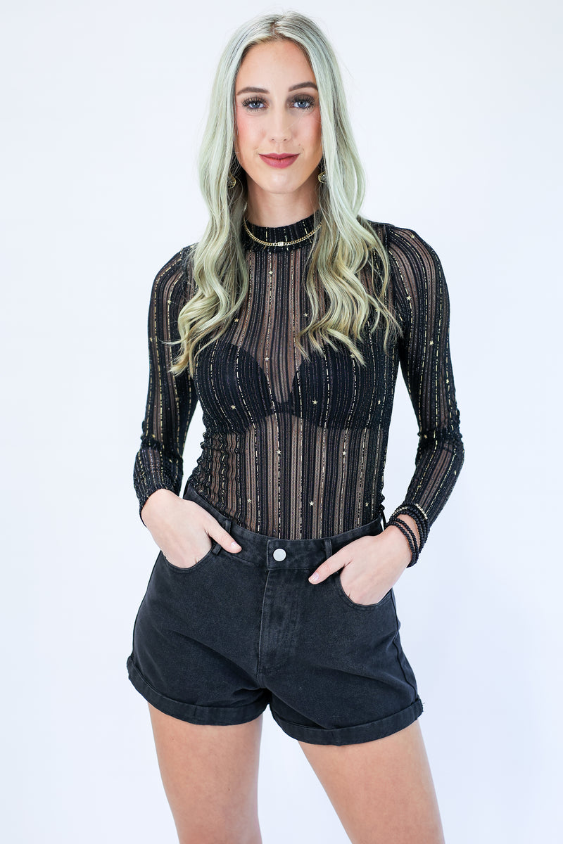 Stardom Metallic Mesh Top In Black