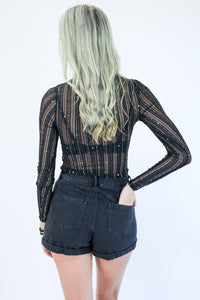 Stardom Metallic Mesh Top In Black