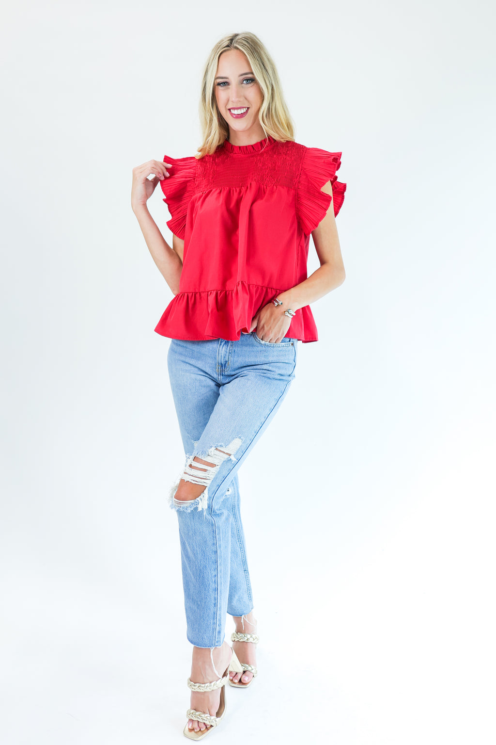 Big Dreams Pleated Shift Top In Red