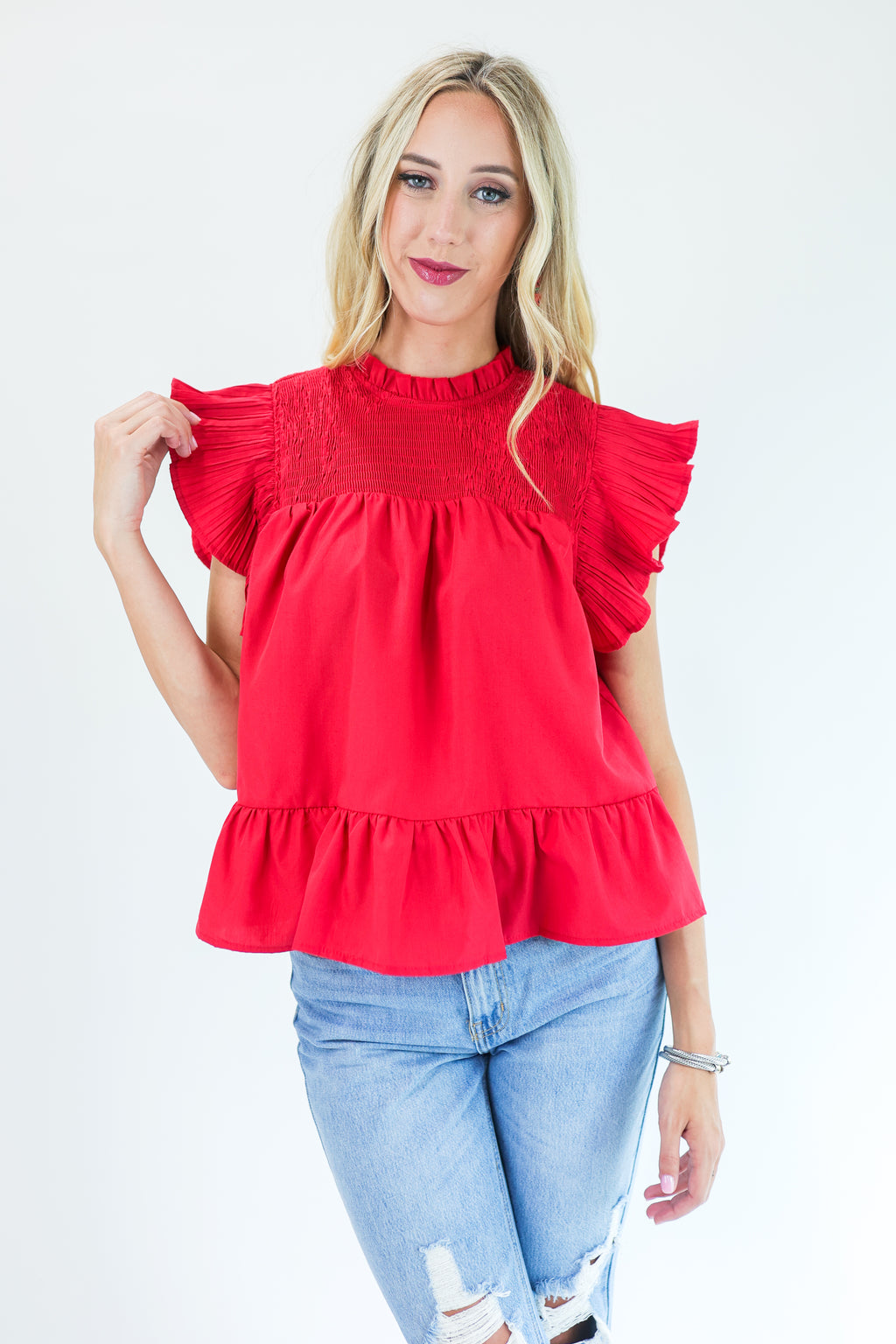 Big Dreams Pleated Shift Top In Red